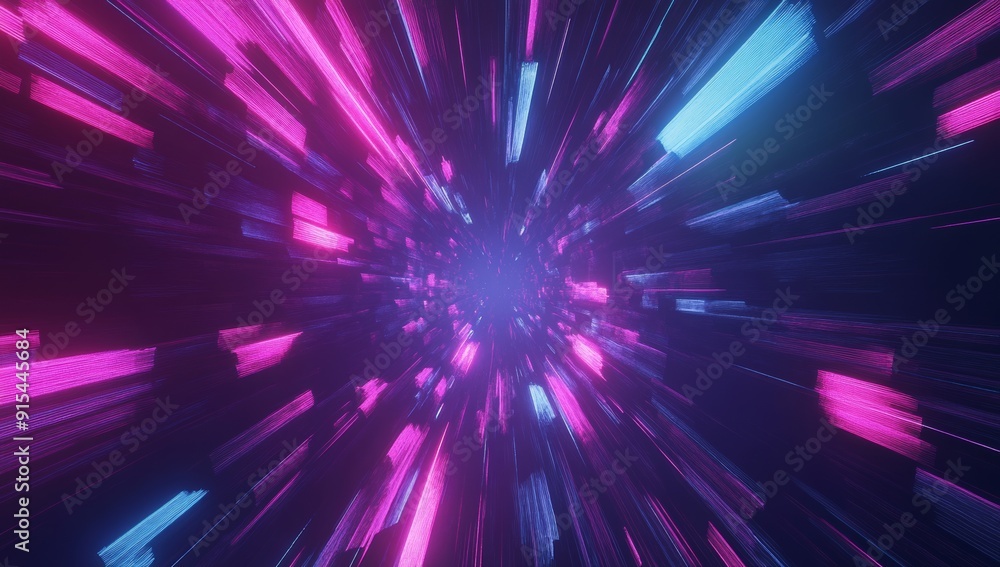 Aufkleber neon lights into digital technology tunnel. futuristic technology abstract background with lines for