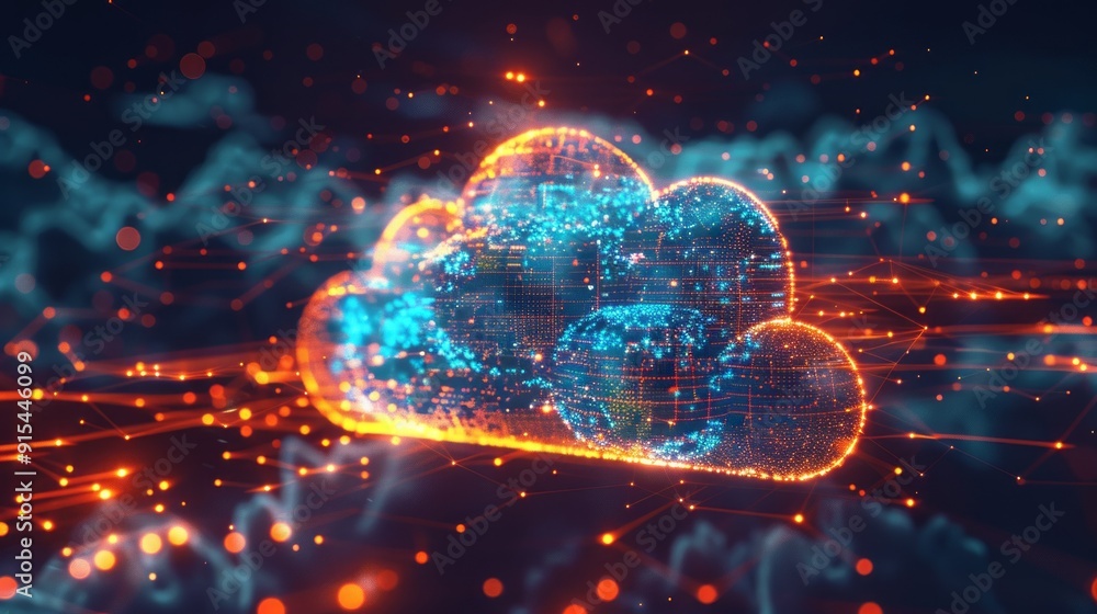 Poster A computer generated image of a cloud with a blue and orange glow