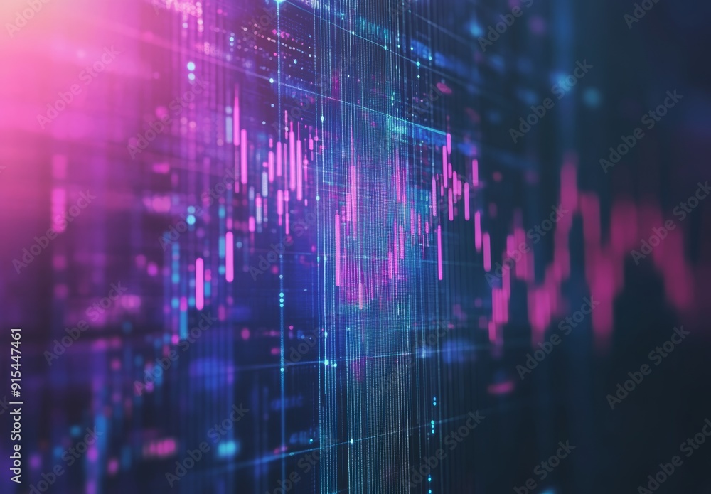 Poster a technical financial graph with an abstract background in technology