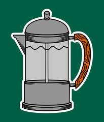 Coffee Teapot Doodle Sticker Illustration