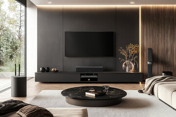 Elegant Minimalist Living Room with Seamlessly Integrated Hidden Technology