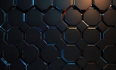 Fototapeta premium Abstract dark hexagon pattern on black grey neon background technology style. Modern futuristic honeycomb concept.