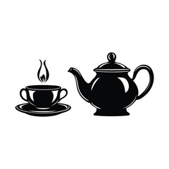 Minimalist teapot with Tea cup icon vector silhouette on white background,tea High Quality Vector Logo Vector illustration ideal for T shirt graphic