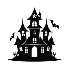 Halloween Haunted house silhouette, scene of ghost mansion. Vector illustration, haunted Halloween house vector silhouette, Vintage Halloween House Icons Bundle - Minimalist Silhouette Art Vector Set.