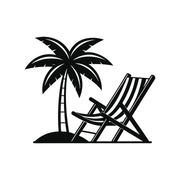 black palm tree and beach chair clip art preview