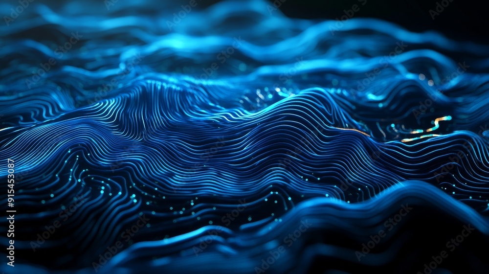Poster 3d abstract background with a dynamic wave. big data visualization and 3d rendering.