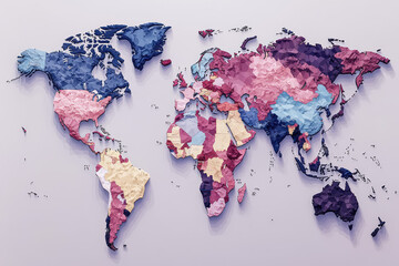Intricate World Map with Countries Vibrantly Highlighted in Various Colors