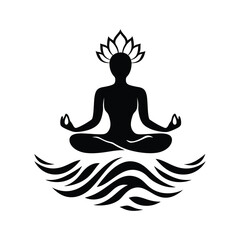 Body massage logo vector illustration on a white background, Lord buddha vector illustration for logos tattoos stickers and wall decors, Yoga Lotus Logo Icon Black and White Drawing