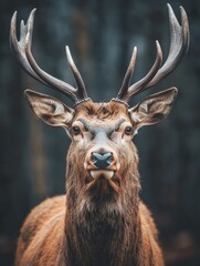 Fototapeta premium beautiful proud deer in the middle of the forest. deer in the forest. copy space