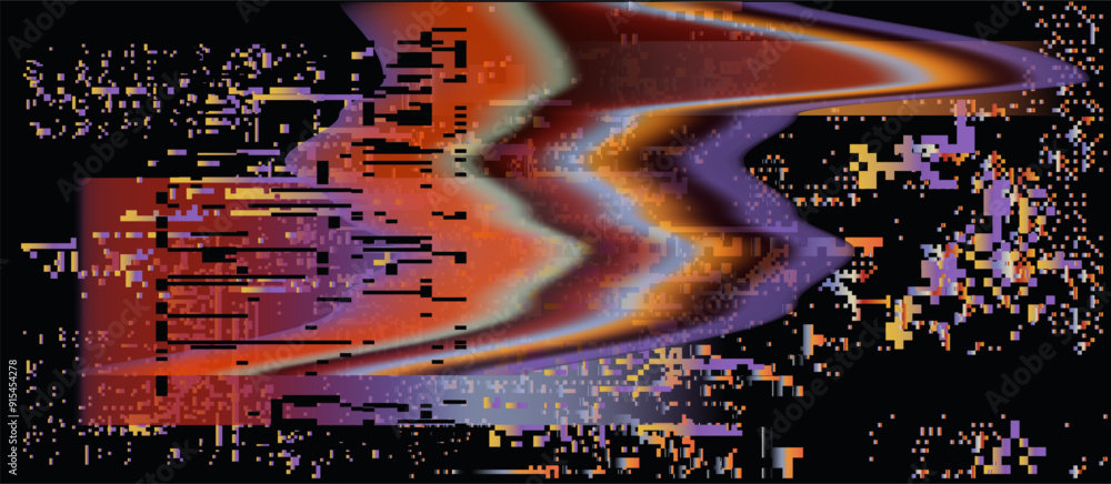 Fototapete retrofuturistic abstract background with pixelated glitches and ambient colorful disturbances.