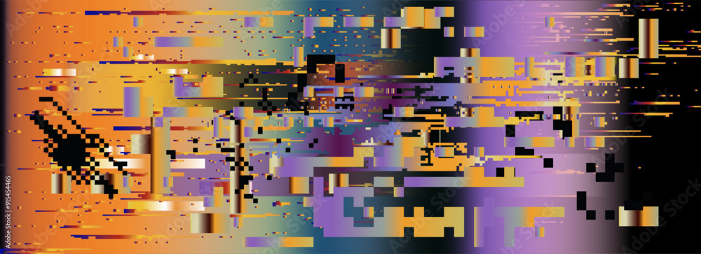 Leinwandbilder retrofuturistic abstract background with pixelated glitches and ambient colorful disturbances.