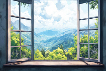 Naklejka premium Captivating Mountain View Through a Panoramic Window