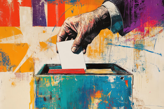 Vibrant Artistic Depiction of a Hand Casting a Ballot
