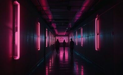 3d render. wallpaper and Illustration background Geometric figure in neon light against a dark tunnel. Laser glow.