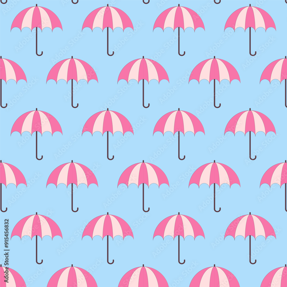 Wall mural seamless pattern with umbrellas.pink umbrella repeat pattern isolated on blue background.vector grap