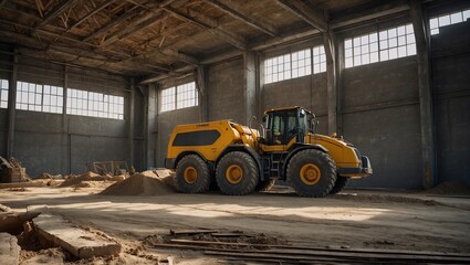 Fototapeta premium Heavy machinery in an industrial warehouse setting