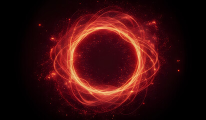 A ring of red neon energy waves on a dark background with magical sparks