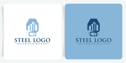 Steel fabrication logo design with skyscraper