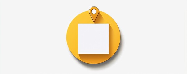 Minimalist yellow circle with white square and location marker icon design