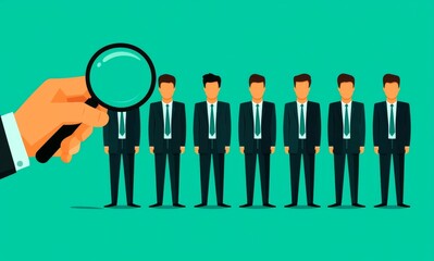 Employee selection process with magnifying glass highlighting potential candidate