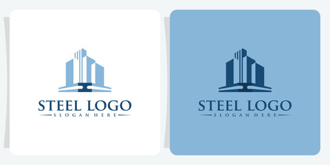 Steel fabrication logo design with skyscraper