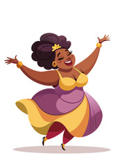 Dancing dark cheerful woman in bright dress, vector drawing SVG on a transparent background