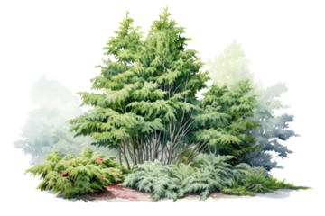 Serene watercolor painting of an Arborvitae bush isolated on a white background.