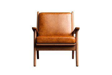Fototapeta premium Brown Leather Armchair with Wooden Frame