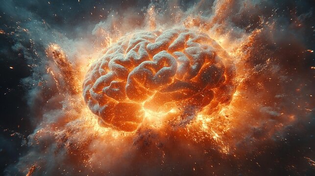Human brain concept art exploding with knowledge and creativity, ideal for educational and imaginative themes, isolated on transparent background, Generative AI