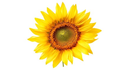 Fototapeta premium Vibrant Sunflower Blooming in Stark White Backdrop with Intricate Petal Texture