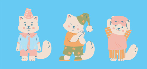 Cute cartoon cats in bedtime pajamas
