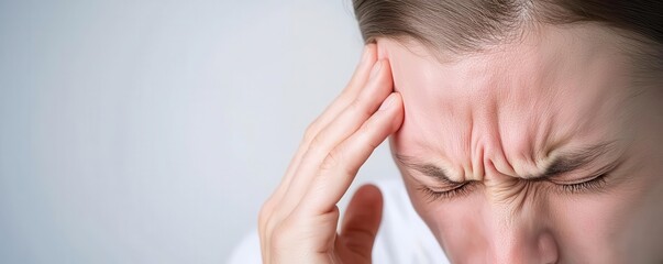 Detailed image of a person massaging their temple, depicting intense headache pain