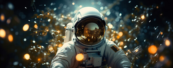 Fototapeta premium An astronaut surrounded by vibrant particles