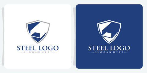 Steel beam, factory metal industrial girder cutout logo design for production