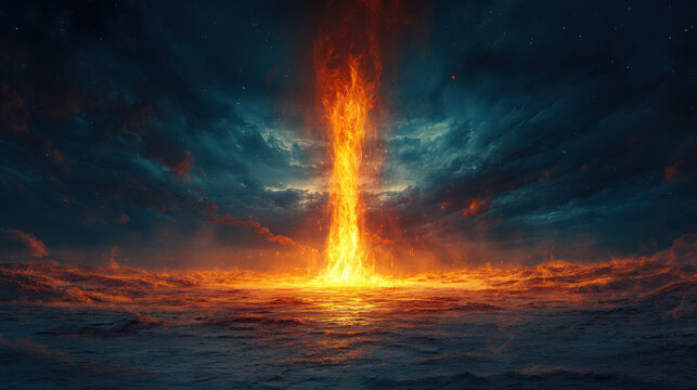 Spirit conjuring an ethereal fire in a barren desert night