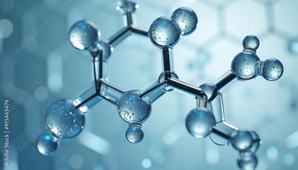 Poster molecular structure in a digital grid symbolizing advanced technology and science