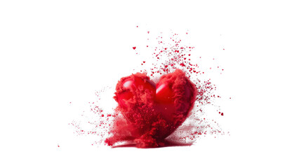 A glowing red heart explodes in a shower of pink and red sparks against a black background.
