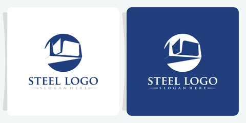Steel beam, factory metal industrial girder cutout logo design for production