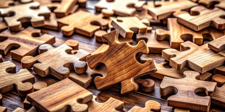 Close-up of intricate wooden puzzle pieces, representing complexity and problem-solving, wood, puzzle, pieces