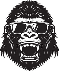 Gorilla head mascot Silhouette isolated on white background Minimalist vector