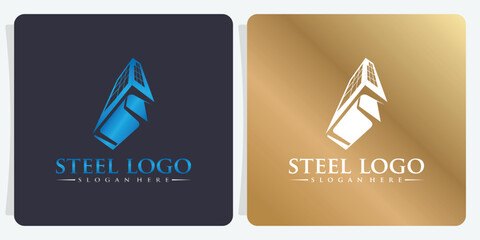 Steel logo vector illustration with building suitable for your business company