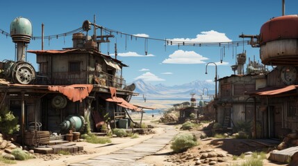 Fototapeta premium A Rustic, Futuristic Street in a Desert Town