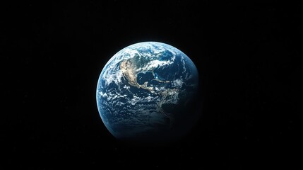 Naklejka premium Ethereal view of Earth with sunrise from space, isolated on black background, copy space, poster for AD, celestial rays, highresolution, cosmic imagery