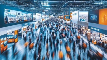 Trade fair with business people, ideal for commercial and event designs, isolated on transparent background, Generative AI