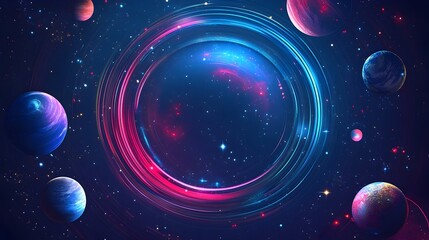 Enchanting Cosmic Portal:Vibrant Interstellar Sphere with Swirling Galaxies and Celestial Orbs