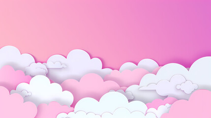 Horizontal banner with pink sky and paper cut clouds