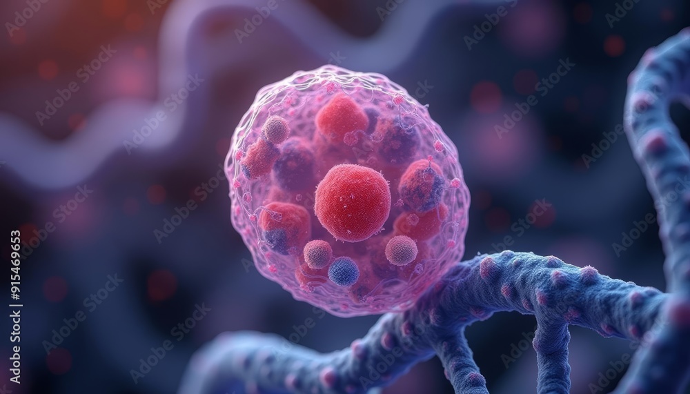 Poster a microscopic view of a virus particle illustrating the intricate structure of its capsid