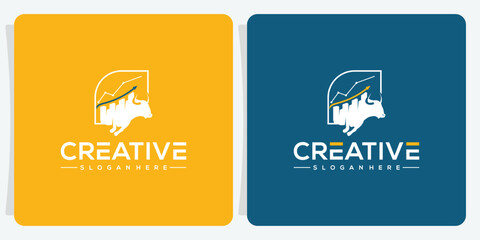 trading bull logo icon vector. bull luxury logo and financial chart