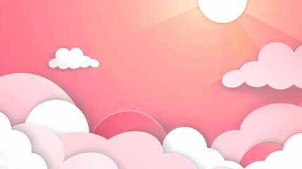 Horizontal banner with pink sky and paper cut clouds