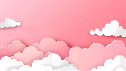Horizontal banner with pink sky and paper cut clouds